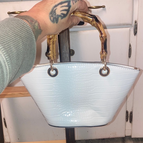 Aldo Handbags - 🫶🏻🫶🏻ALDO Elegant White Croc-Embossed Handbag with Bamboo PLASTIC Handles
